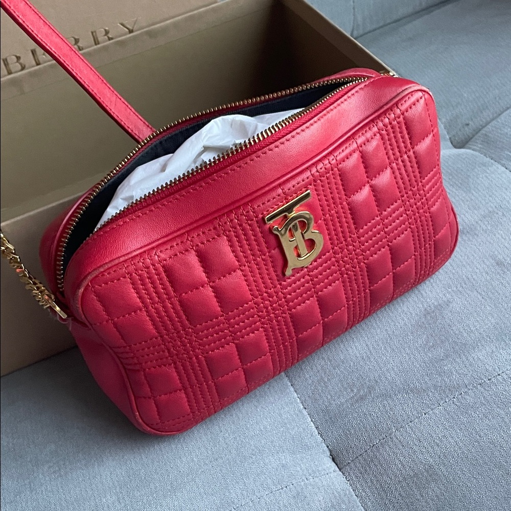 Red Burberry Lola Lambskin Quilted Shoulder Bag